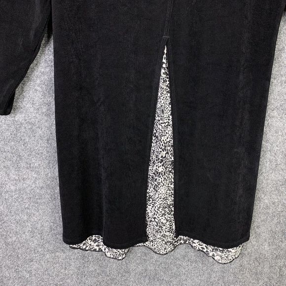 Chicos Travelers Tunic Top Women M Black With B&W Animal Print  Back 3/4 Sleeve - Picture 8 of 12